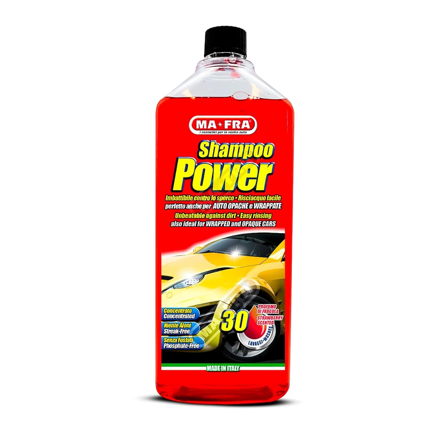 Ma-Fra, Power Shampoo, Concentrated, Degreasing Car Cleaner, Easy to Rinse, Leaves No Residue or Halos, Allows 30 Washes, 1000 ml