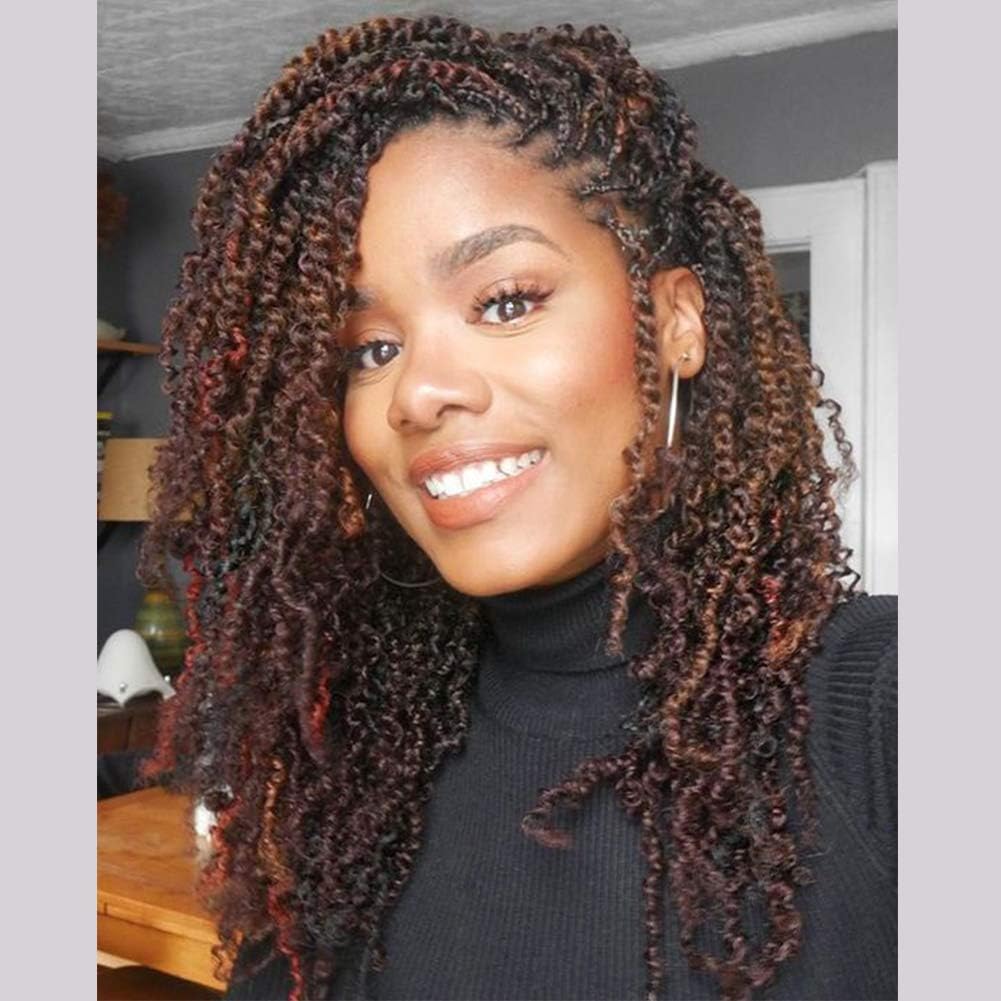 4 Packs Spring Twist Hair Crochet Braids Ombre Colors Synthetic Fluffy Braiding Hair Extensions 8 Inch 110g/Piece(4 PCS, T350)