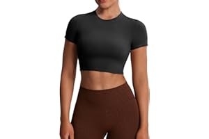 Aoxjox Short Sleeve Crop Tops for Women Classic Longline Baby Tee Workout T Shirt Top