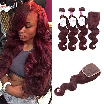 Burgundy bundles with lace closure Clearance