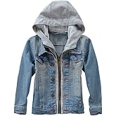 Mallimoda Kids Boys Girls Hooded Denim Jacket Zipper Coat Outerwear