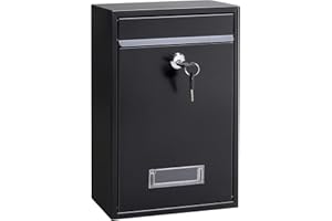 Locking Mailboxes Wall Mounted Vertical – Jssmst Key Lock Drop Mail Box Medium Capacity Galvanized Steel Cover Rust-Proof Metal Post Box, 12.6 x 8.5 x 3.4 Inch, Black, SM-0601L