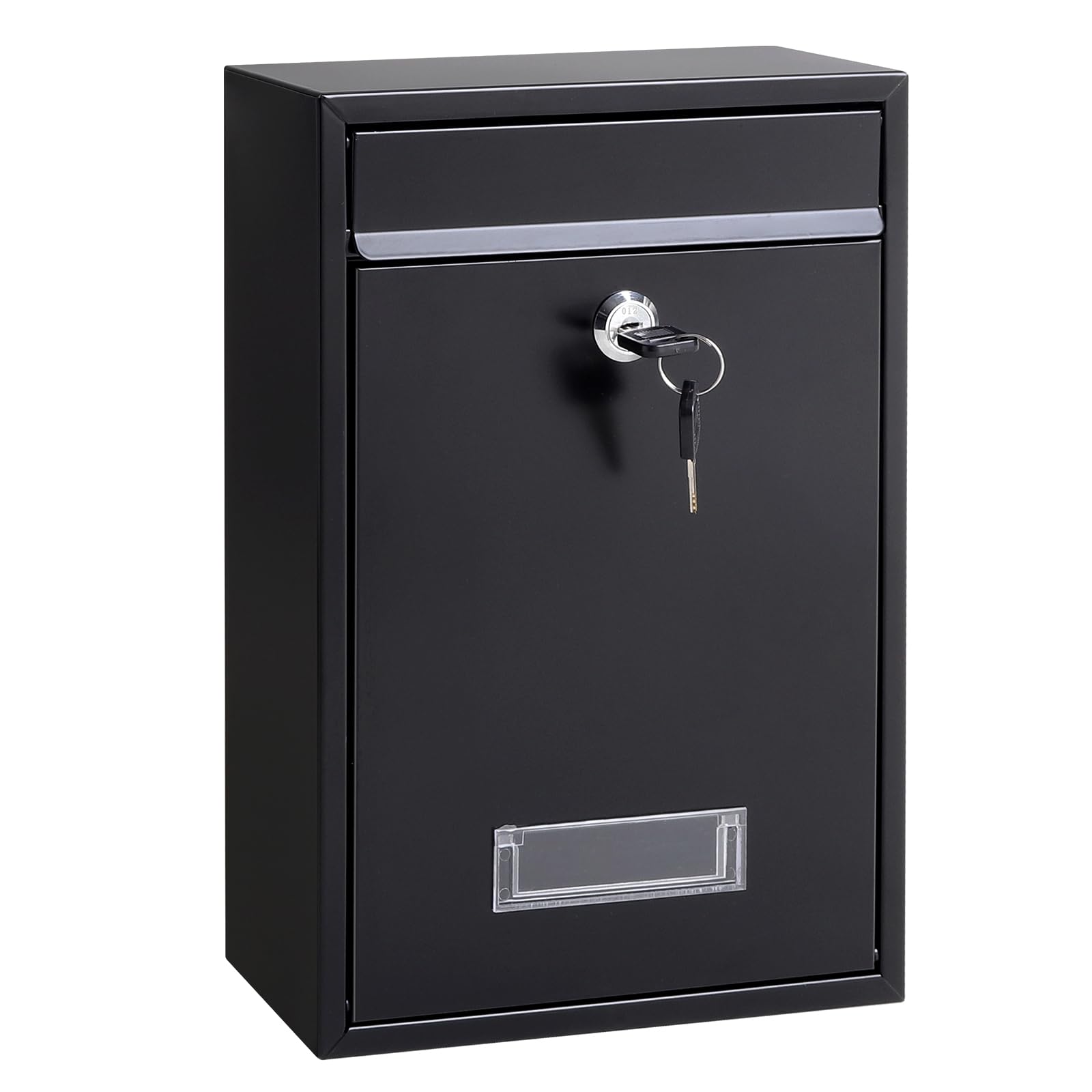 Locking Mailboxes Wall Mounted Vertical – Jssmst Key Lock Drop Mail Box Medium Capacity Galvanized Steel Cover Rust-Proof Metal Post Box, 12.6 x 8.5 x 3.4 Inch, Black, SM-0601L