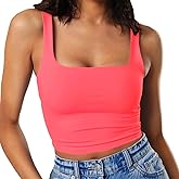 Artfish Women's Sleeveless Strappy Tank Square Neck Double Layer Workout Fitness Casual Basic Crop Tops