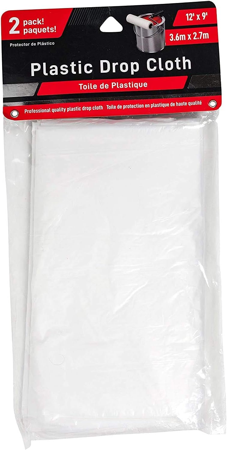 Jacent 12 x 9 Foot Painter's Plastic Drop Cloth, 2 Count per Pack - 1 Pack - - 