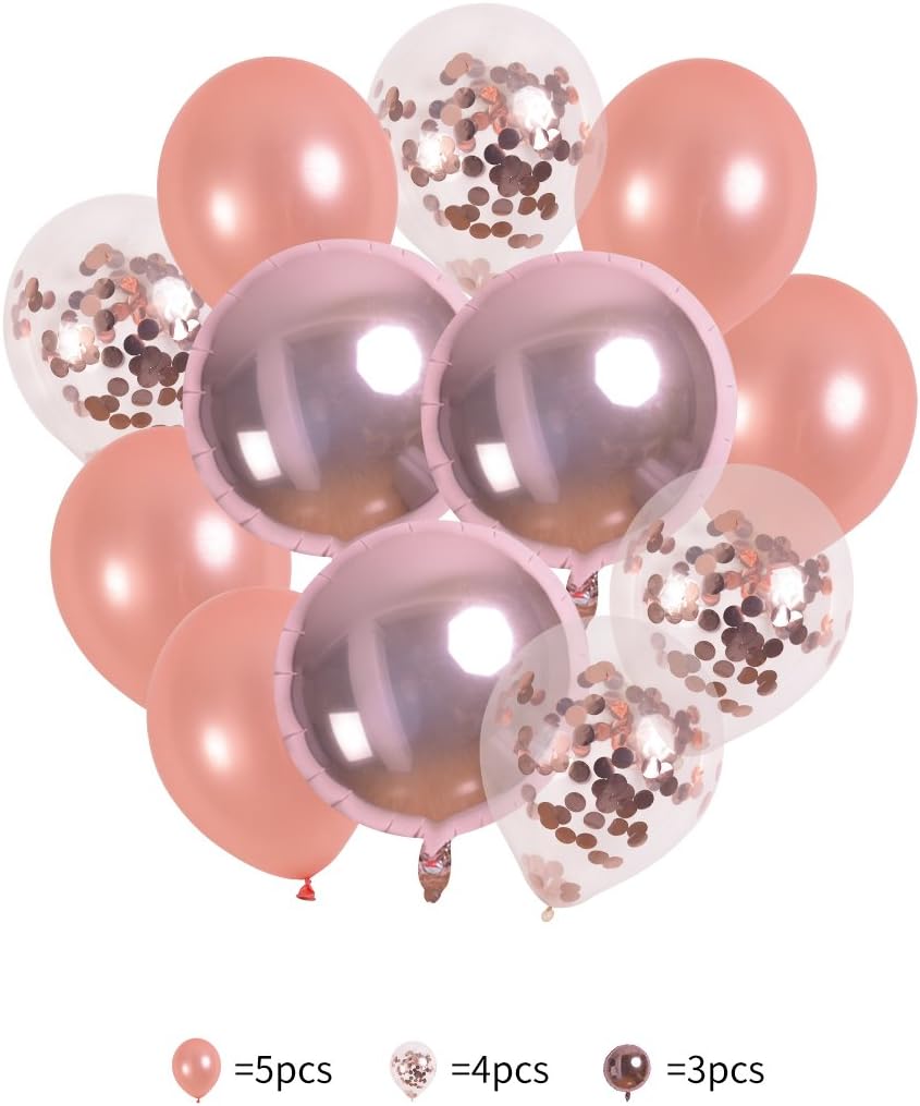Rose Gold Confetti Balloons, Confetti Round 12inch Latex Balloons and 18inch Foil Mylar Balloon Birthday Baby Bridal Shower Party Decorations