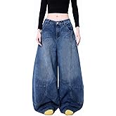 PEAINJ Baggy Jeans for Women Men Wide Leg Barrel Jeans Low Rise Loose Denim Pants Casual Sweatpants Scene Clothes