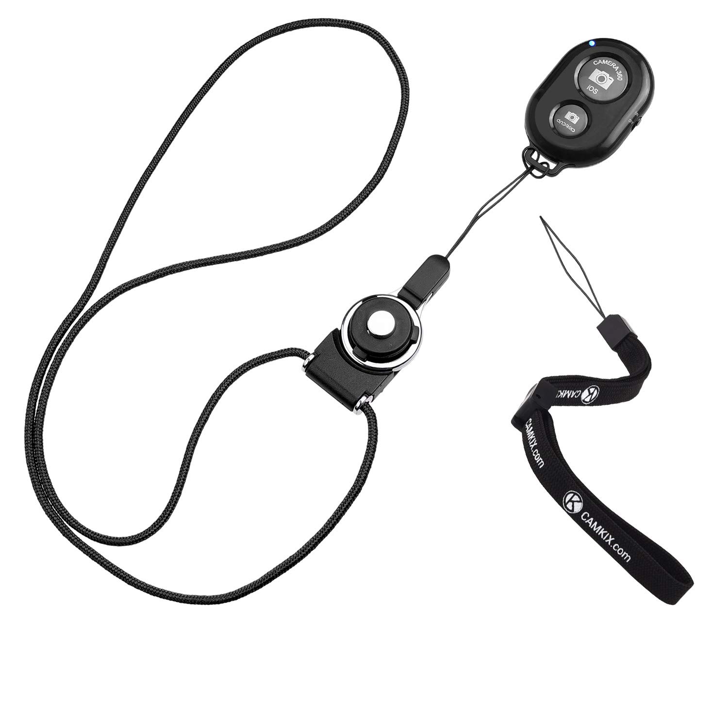 CamKix Camera Shutter Remote Control With Bluetooth® Wireless Technology, Black - Wrist Strap + Lanyard (Detachable Ring Mount) - Capture Pictures/Video Wirelessly up to 30 ft (10 m) on iPhone/Android