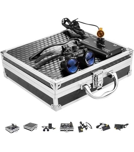 Dental 3.5X420mm Binocular Loupe + 5W LED Headlight &Filter + Blue Aluminum Box