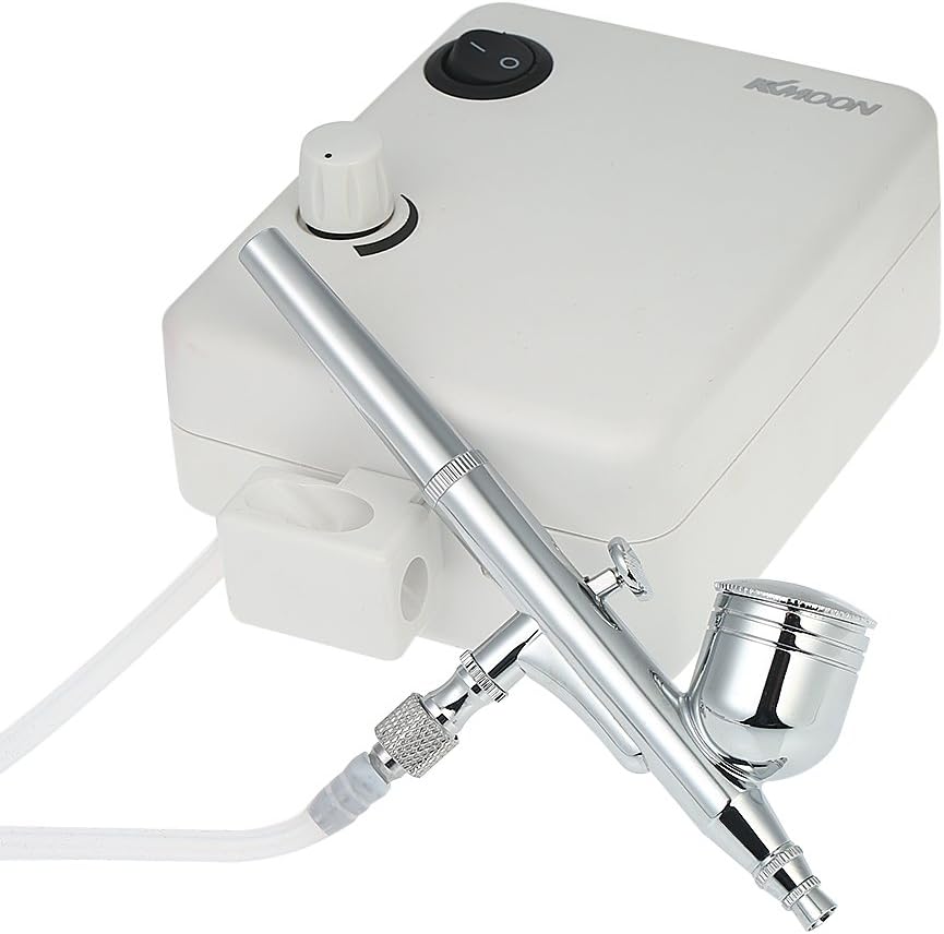 KKmoon Multi-purpose Dual Action Airbrush Mini Air Compressor Set Gravity Feed Air Brush Kit for Art Painting Tattoo Manicure Craft Cake Spray Model Air Brush Nail Tool Set 100-250V