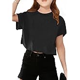 Girls Short Sleeve Crop Tops Kids Fashion Athletic Crew Neck Cropped T Shirts Casual Basic Tees