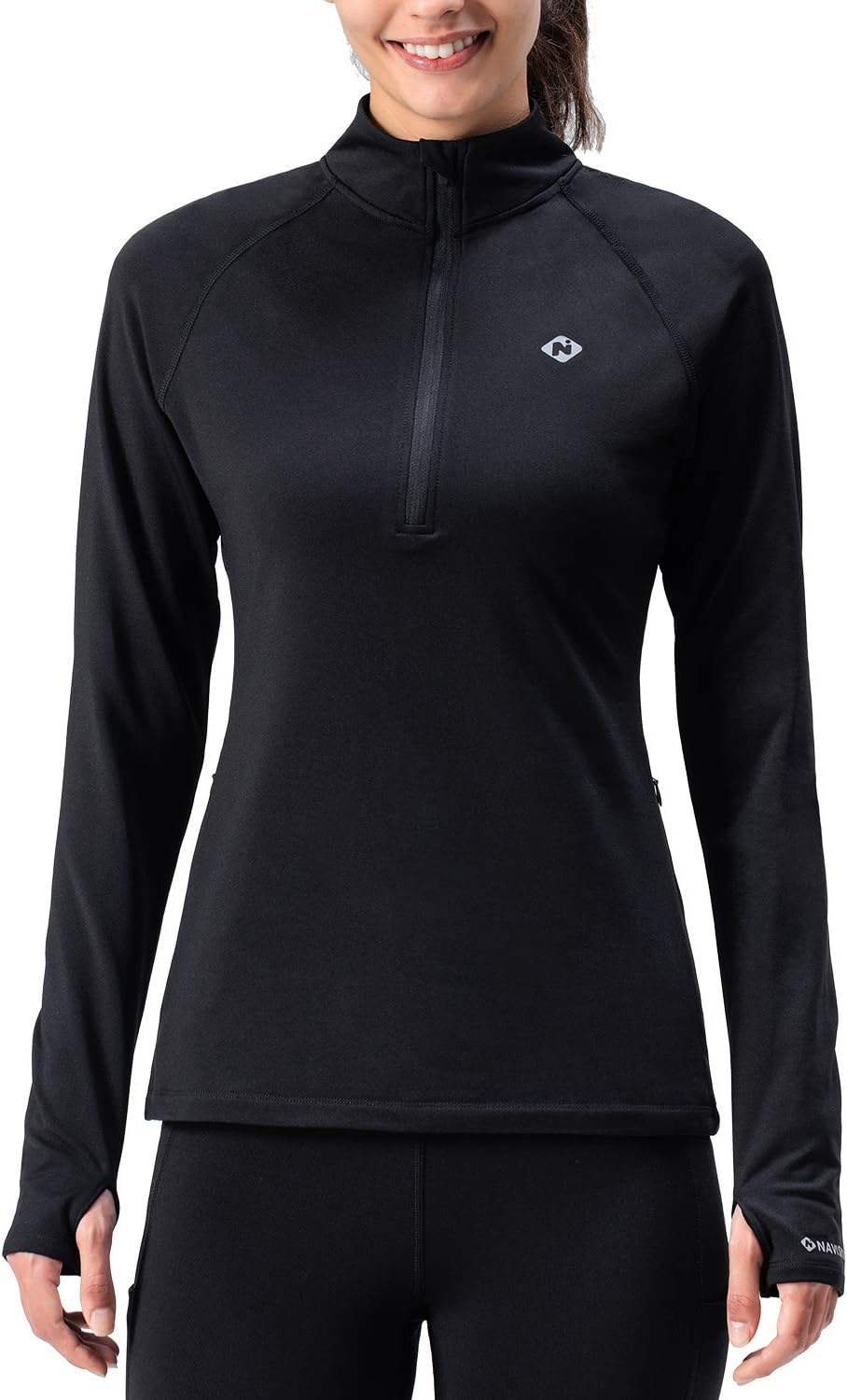 Naviskin Women's Thermal Fleece Half Zip Thumbholes Long Sleeve Shirts Outdoor Running Top: Clothing