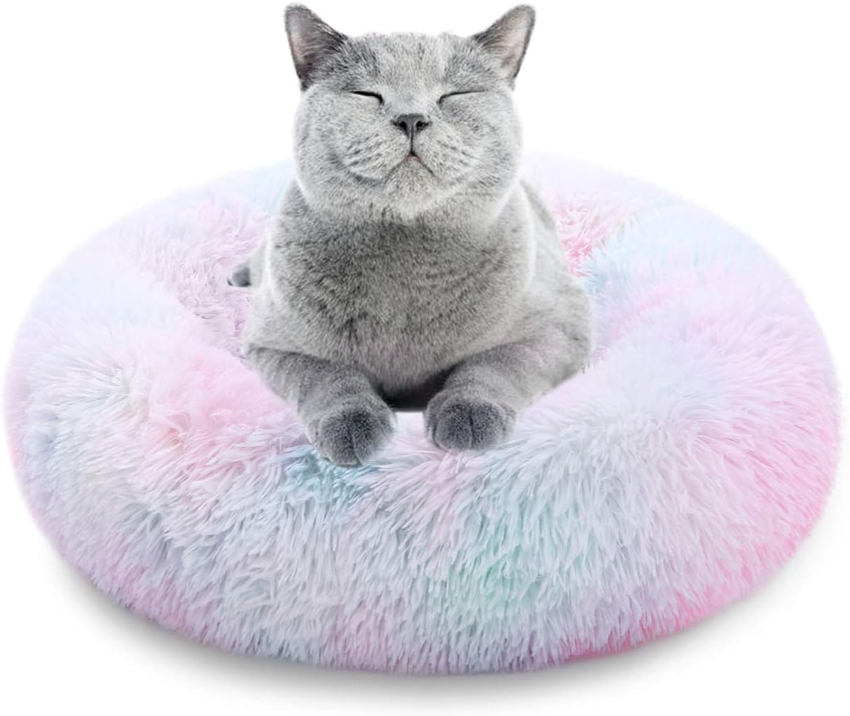 KAMA BRIDAL Marshmallow Cat Bed, Round Donut Beds Sofa for Small Dogs, Warm Plush Calming Pet Bedding, Pluffy, Comfy&Cute Faux Fur Cuddler Indoor, Size 23" : Pet Supplies