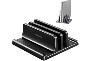 Dofuhem Dual-Slot Vertical Laptop Stand Holder Adjustable ABS Plastic Double Desktop Notebook Dock，Space-Saving for All MacBook/Surface/Samsung/HP/Dell/Chrome Book，Black