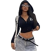 SOLY HUX Women's Zip Up Cropped Hoodies Sweatshirt Letter Graphic Drawstring Long Sleeve Casual Jacket
