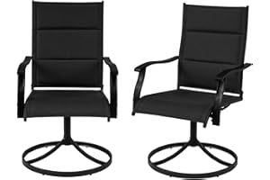 Tangkula Padded Patio Swivel Chairs Set of 2, Ergonomic Outdoor Dining Chairs with Breathable Fabric High Back, Heavy Duty Me