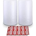 Bubble Cushioning Wrap Roll 2 Pack 3/16" Air Bubble 12 Inch x 74 Feet Total, Perforated Every 12 Inch with 20pcs Fragile Stickers Packing Supplies for Heavy-Duty Moving Shipping