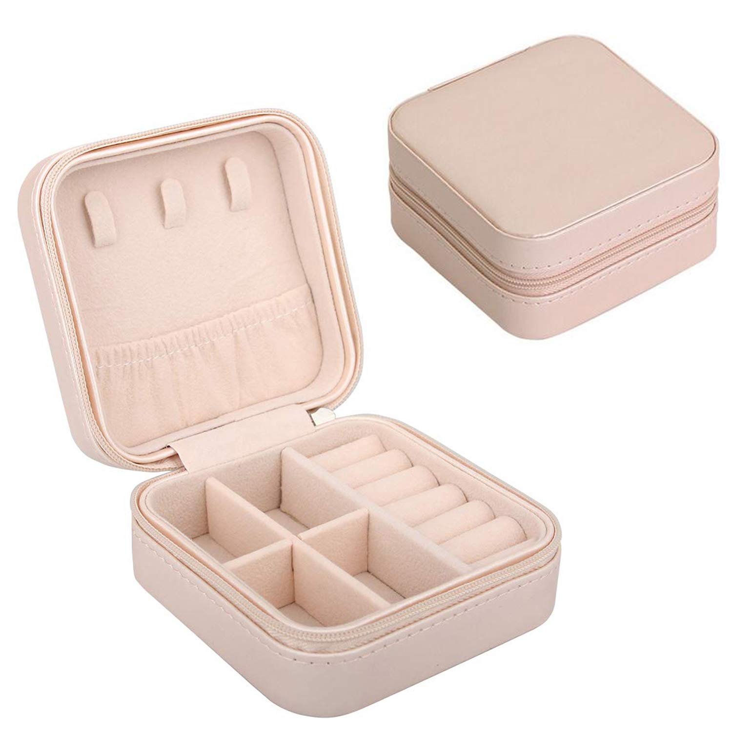 JamHooDirect Small Jewellery Box Organizer Travel Portable Faux Leather Jewelry Storage Case for Bracelets, Earrings, Rings Gift Box for Girls, Women - Pink