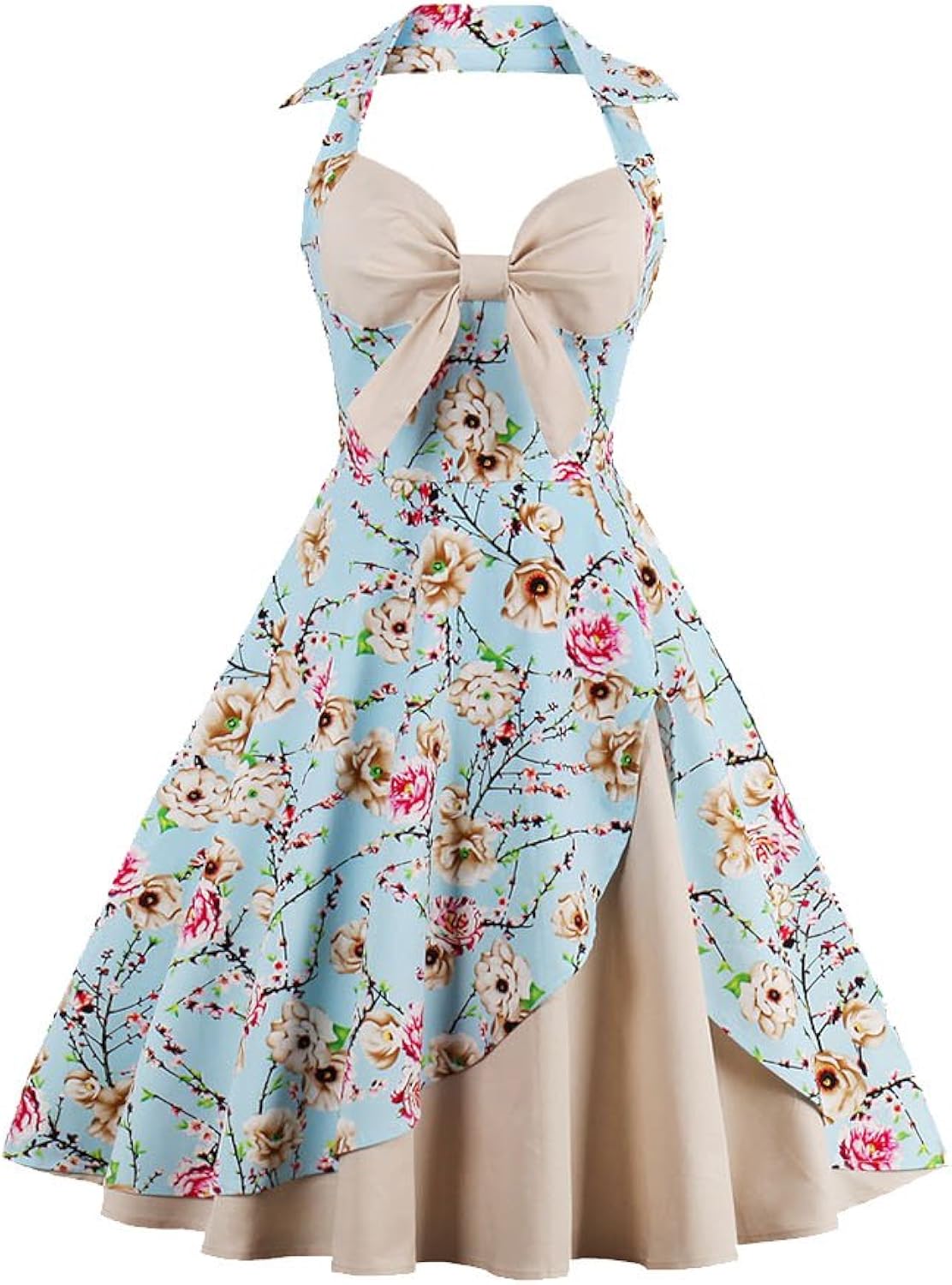 Zilcremo Women's Vintage Halter Floral Print 50s Retro Picnic Tea Party
