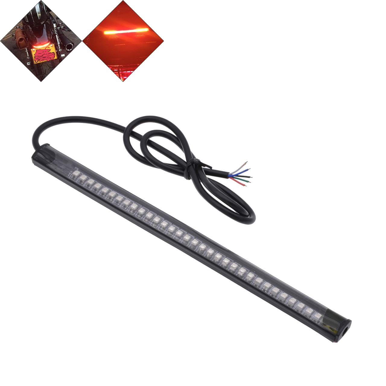 NATGIC Universal Motorcycle Light Strip Stop Signal 32 LED Integrated Light Flexible License Plate Light Turn Signal Light Tail Brake LIght