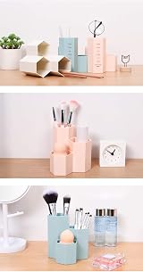 AhfuLife Hexagon Makeup Brush Vase Pen Holder Pink Multifunction view 5