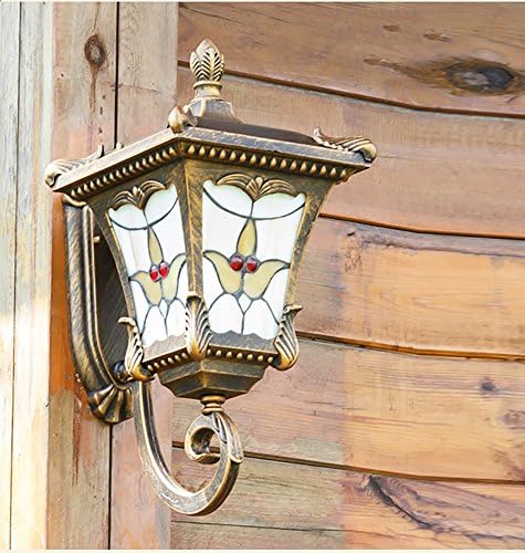 TOYM US Outdoor balcony parquet glass waterproof wall lamp American garden lamp garden villa Chinese terrace is hanging wall lamp ( Color : Bronze (large) )