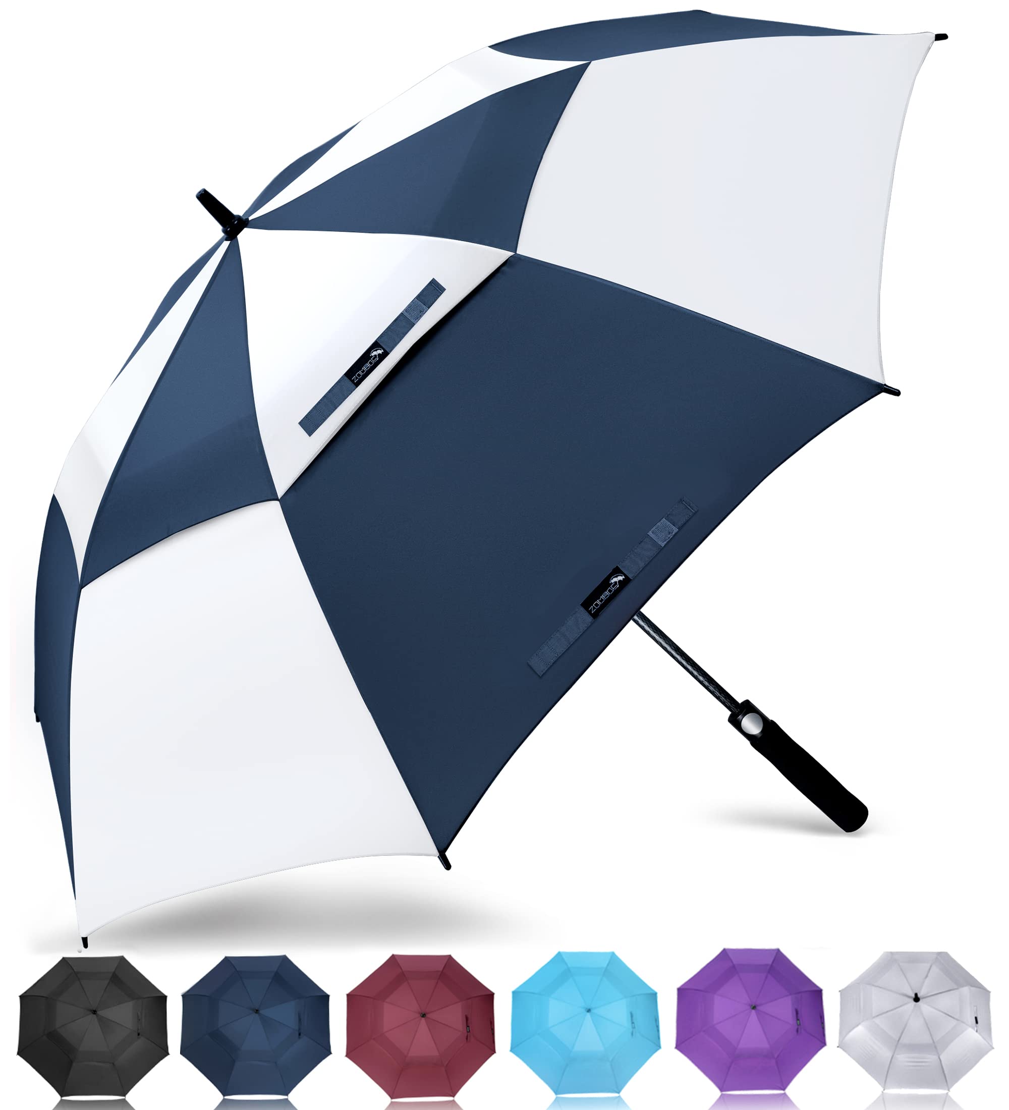 ZOMAKE Golf Umbrella Windproof and Rainproof 68in, Large Umbrella Windproof Strong, Big Golfing Brolly Unbreakable Double Canopy for Men Women (Navy Blue/White)
