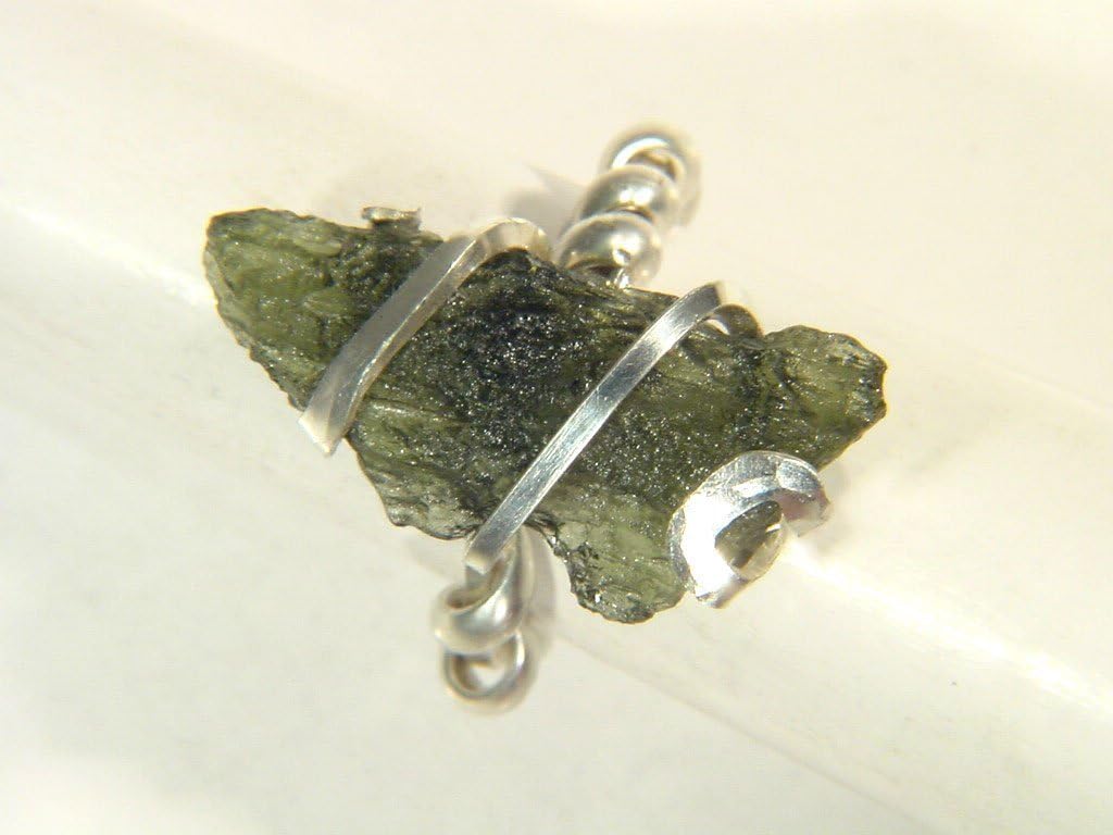 Sterling Silver Hammered Wire Wrapped Czech Moldavite Meteorite Size 3 Ring 5074E h