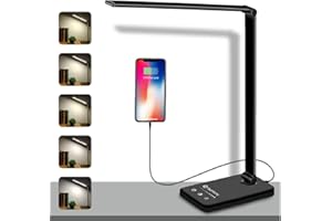 Sunfuny LED Desk Lamp, Cordless Table Lamps Desk Light with USB Charging Port, 5 Lighting Modes＆5 Brightness Levels, Timer, M