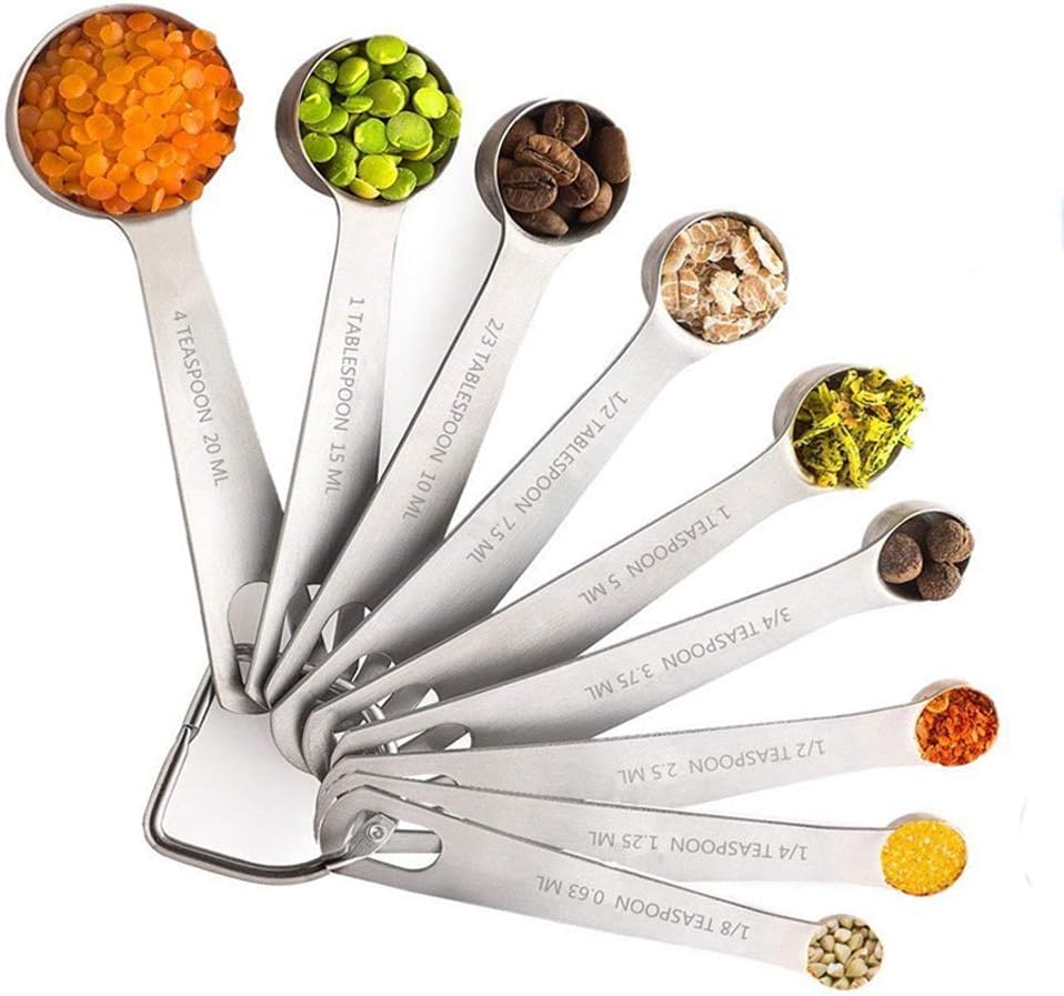Measuring Spoons Set of 9,with 1/8, 3/4 and 4Teaspoon, 1/2 Tablespoon