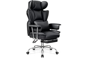 BESTFAIR Office Desk Chair, Big and Tall Executive Office Chair with Footrest, Leather Computer Chair, Ergonomic Reclining Chair High Back with Lumbar Support, Large Home Office Chair (Black)