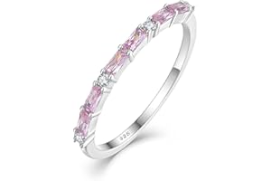STARCHENIE 925 Sterling Silver Thin Eternity Ring for Women Half Baguette Band Birthstone Stackable Rings Size 5-10