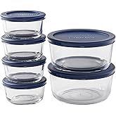 Anchor Hocking 12 Piece Glass Storage Containers with Lids (6 Glass Food Storage Containers & 6 Navy Blue SnugFit Lids)