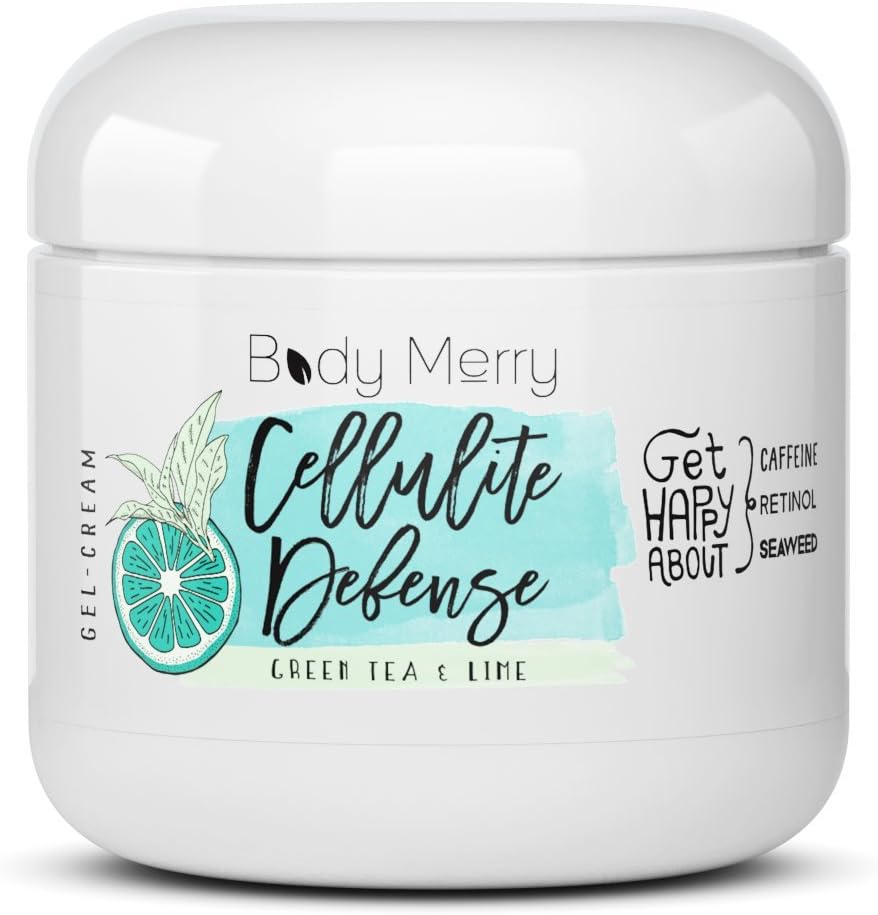 Body Merry Green Tea & Lime Cellulite Cream - Anti Cellulite Body Treatment for Firming & Toning w/Natural Caffeine + Organic Cocoa Butter + Retinol To Smooth + Tighten Your Legs, Arms + Thighs