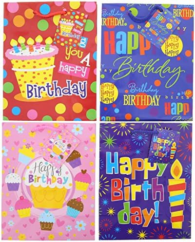 Gift Bags - Birthday Glossy Medium Birthday Bash BAG Assorted- 12 Pack
