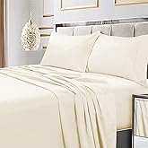 Tribeca Living Soft Egyptian Cotton Sateen Solid Pillowcase Set Extra Deep Pocket, 600 Thread Count, Bed Sheet, Cal King, Ivory