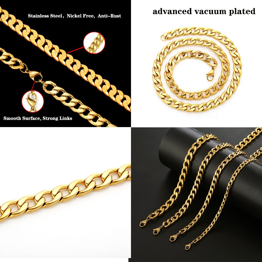 Sanglarst Gold Chain Necklace, 22 Inch Golden Ultra Luxury Looking Feeling Real Solid 14K Gold plated Curb Fake Neck Chain for Party Dancing