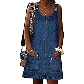 Xaspee Denim Overall Dress for Women Casual Mini Sleeveless Jean Vintage Jumper Skirt Dress with Pockets