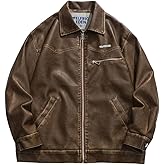 Aelfric Eden Leather Jacket Faux Vintage Oversized Motorcycle Jackets Zip Up Moto Jacket Fashion Trendy Outfits Unisex