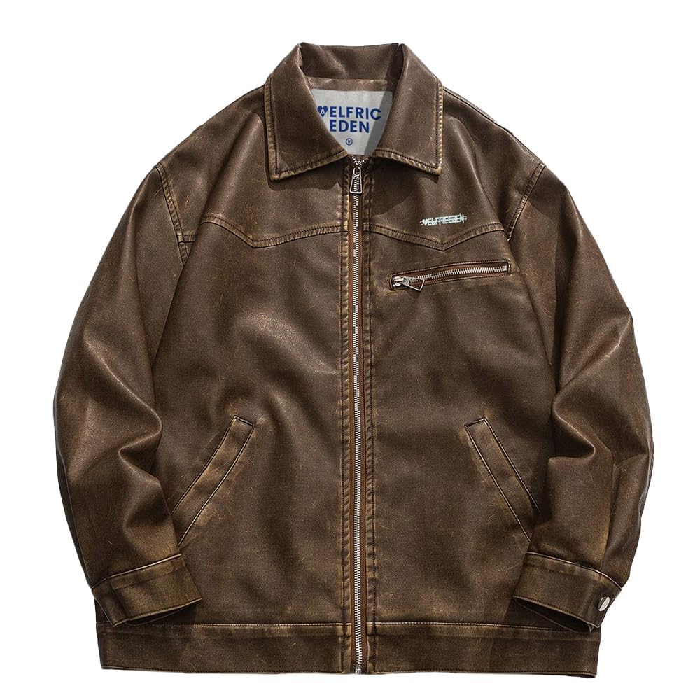 Photo 1 of Aelfric Eden Leather Jacket Faux Vintage Oversized Motorcycle Jackets Zip Up Moto Jacket Fashion Trendy Outfits Unisex