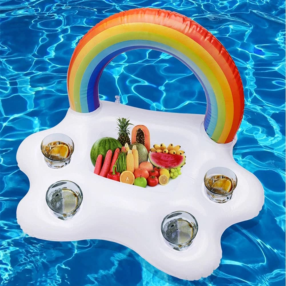 Morofme Rainbow Cloud Inflatable Drink Holder, Floating Beverage Salad Fruit Serving Bar Table Bar Pool Float Party, Pool Cooler Drink Float, Summer Beach Cup Bottle Holder Water Fun Decor Pool Toys