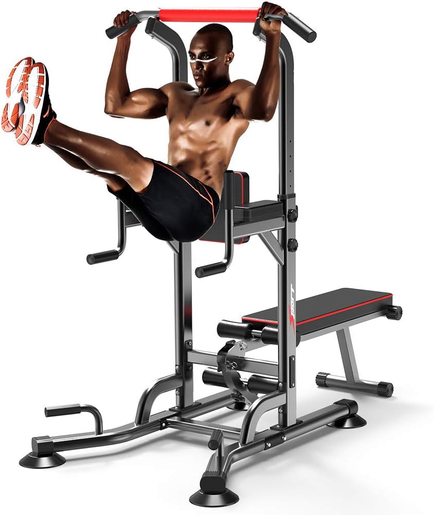 Power Tower Dip Station Chin Pull Up Bar Strength Barbell Bench Home Gym Fitness Fitness