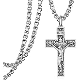 Tiaxiemo St Benedict Crucifix Necklace 925 Sterling Sliver Crucifix Necklace Christian Jewelry Gifts for Men