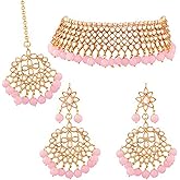 Aheli Indian Blue Color Beaded Necklace Dangle Earrings Maang Tikka Indian Bollywood Style Fashion Ethnic Bharatanatyam jewellery set Gift for Women