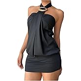 Floerns Women's Y2k Sexy Halter Dress Sleeveless Open Back Going Out Party Mini Bodycon Short Dresses