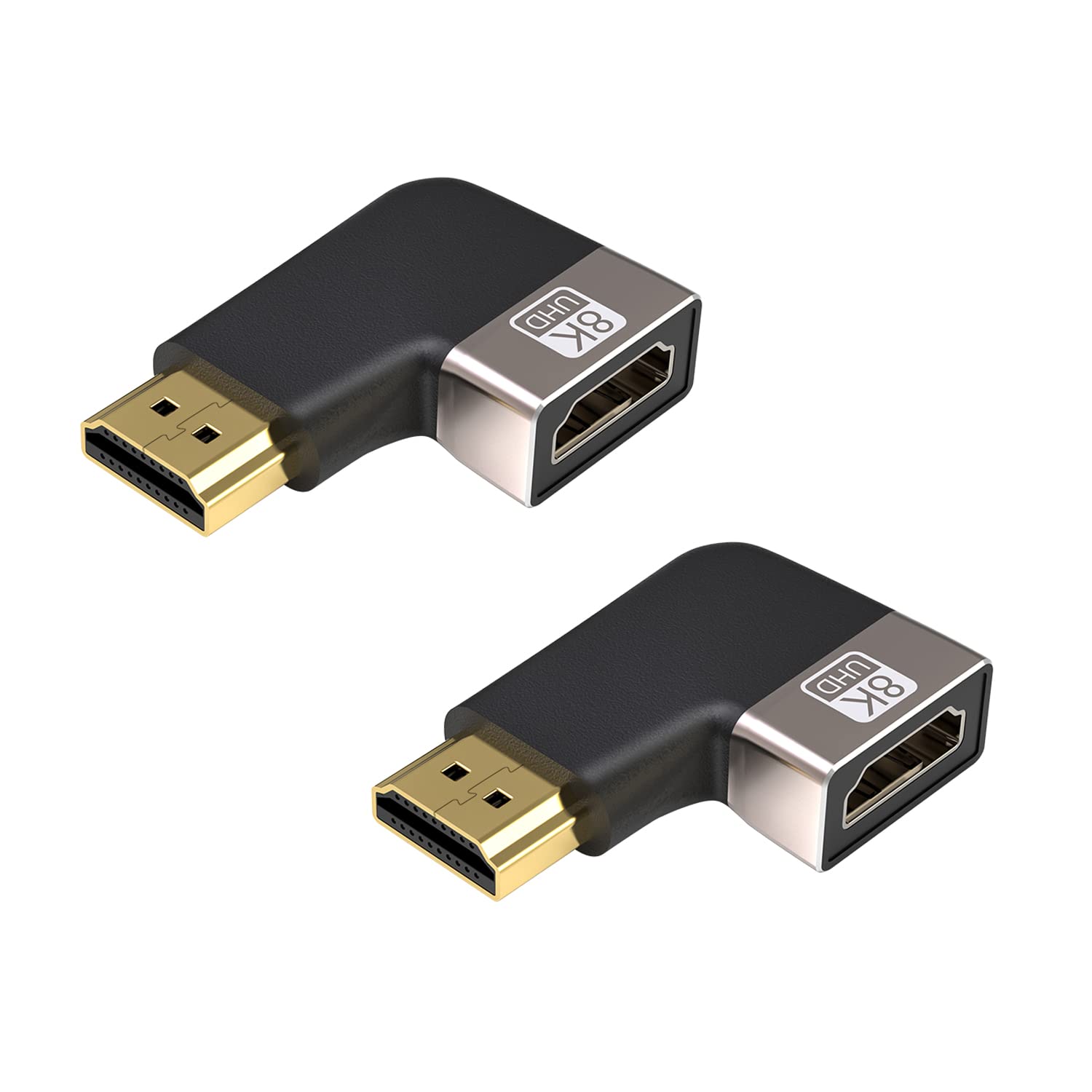 VMOJO 8K HDMI 2.1 Extender Adapter - Durable 90 Degree Left Angle Male to Female Coupler, 48Gbps, Supports 8K@60Hz, 4K@120Hz & Dolby Vision - Works with Laptop, Gaming Console & TV (2 Pcs)