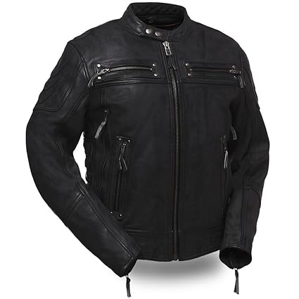 Amazon.com: First Mfg Co Men's Warrior King Leather Jacket (Black, Large): Automotive
