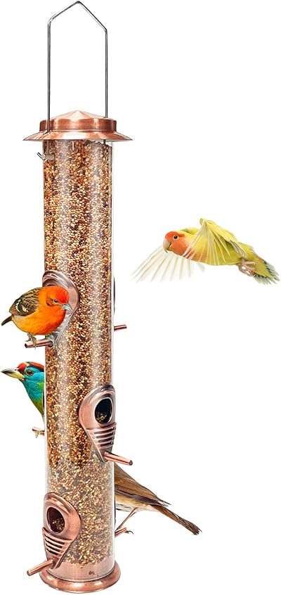 Urban Deco Antique Copper 6 Port Metal Bird Feeder with Steel Hanger
