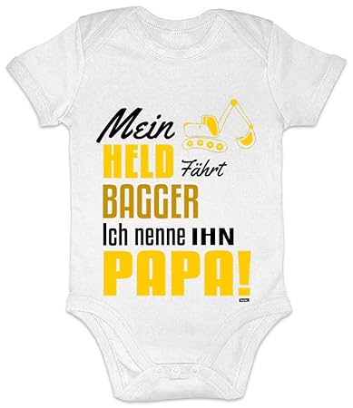 HARIZ Baby Body Kurzarm Mein Held Fährt Bagger Papa Bagger Kinder Baga Geburtstag Plus Geschenkkarte Unschulds Weiß 0-3 Monat