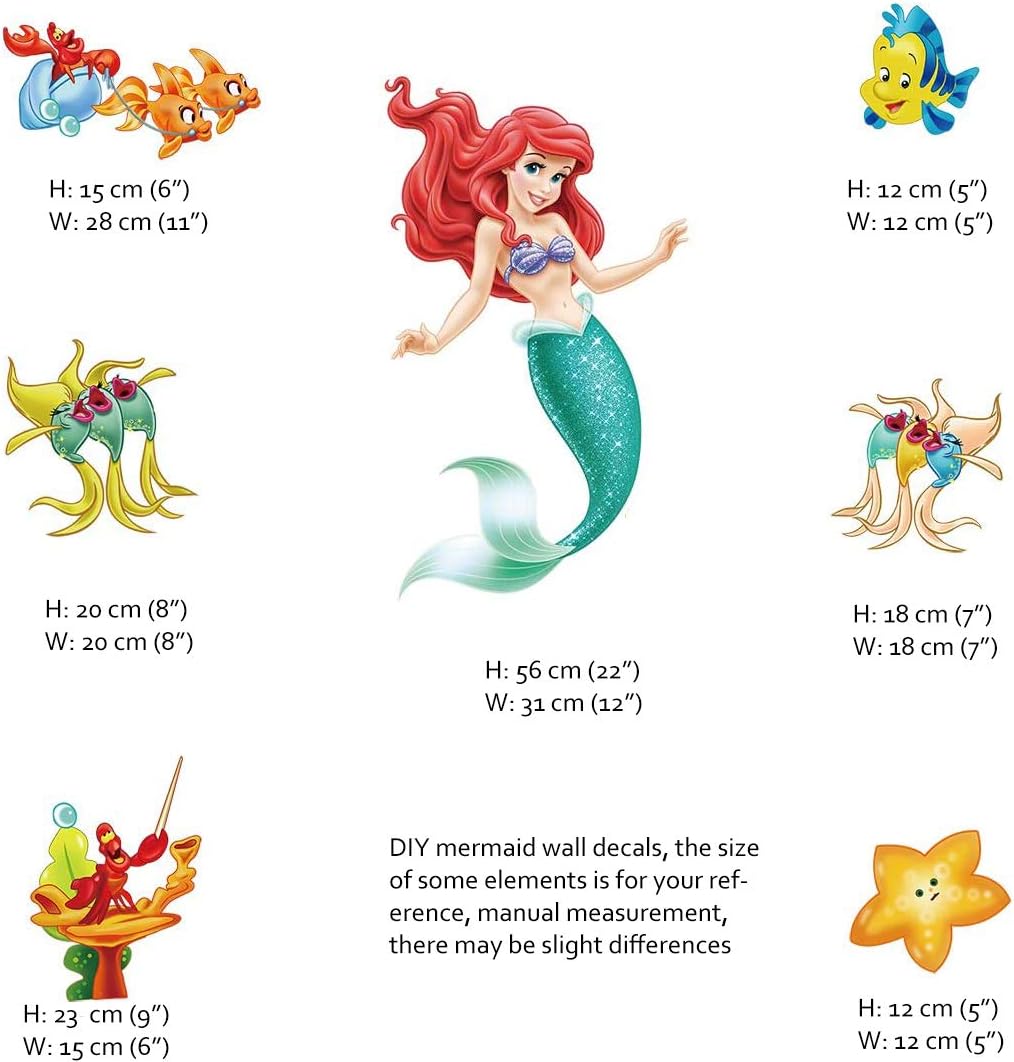 Runtoo The Little Mermaid Wall Decal for Girls Ariel Wall Stickers Princess Fish Wall Décor for Girls Bedroom Baby Nursery - Image 5